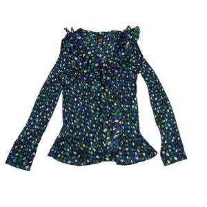 NWT New Directions XL Ruffle Pleated Blouse‎ Black Bright Polka Dots Crinkle